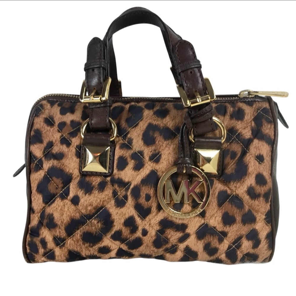 Michael Kors Small Grayson Bag Quilted Leopard
Nylon Fabric Leather Trim MK Tag